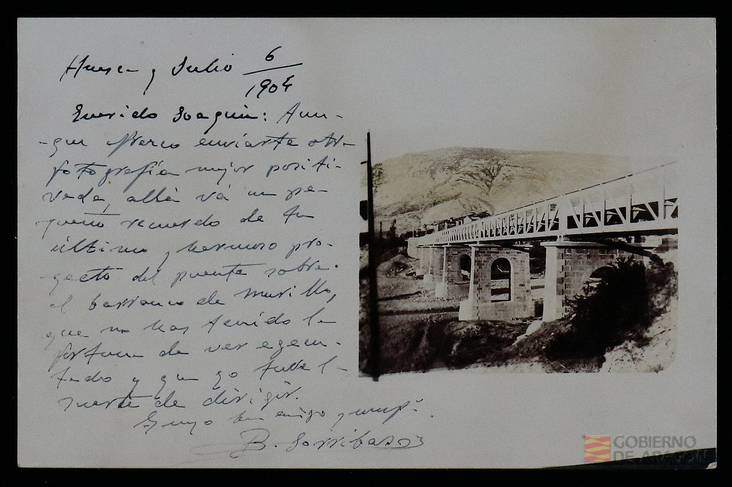 Fotografía del Puente de Morillo de Liena, proyectado por  Joaquin Pano.